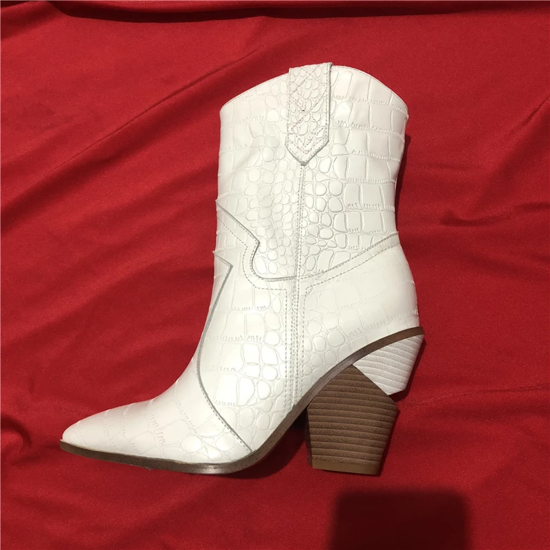BuonoScarpe/ботинки в ковбойском стиле из крокодиловой кожи; Botas Mujer; ковбойские ботинки для женщин; дизайнерские ботинки до середины икры на массивной танкетке;