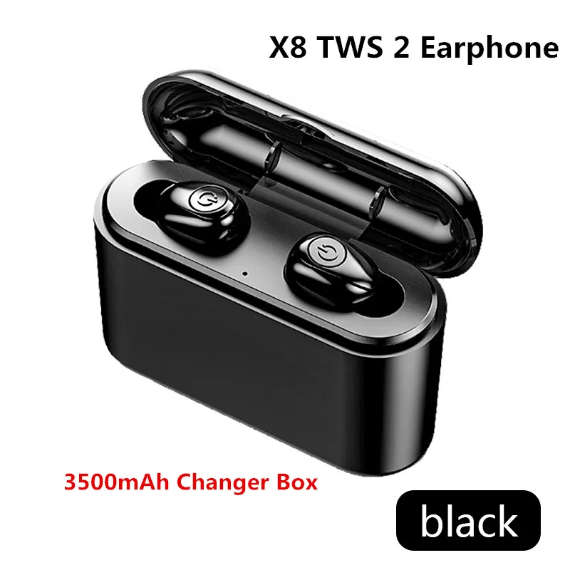 X8 TWS Black Bluetooth наушники, супер чистые стерео басы, беспроводная гарнитура, наушники с микрофоном, зарядная коробка для всех смартфонов, TWS-X8, новинка - Цвет: X8 TWS Black