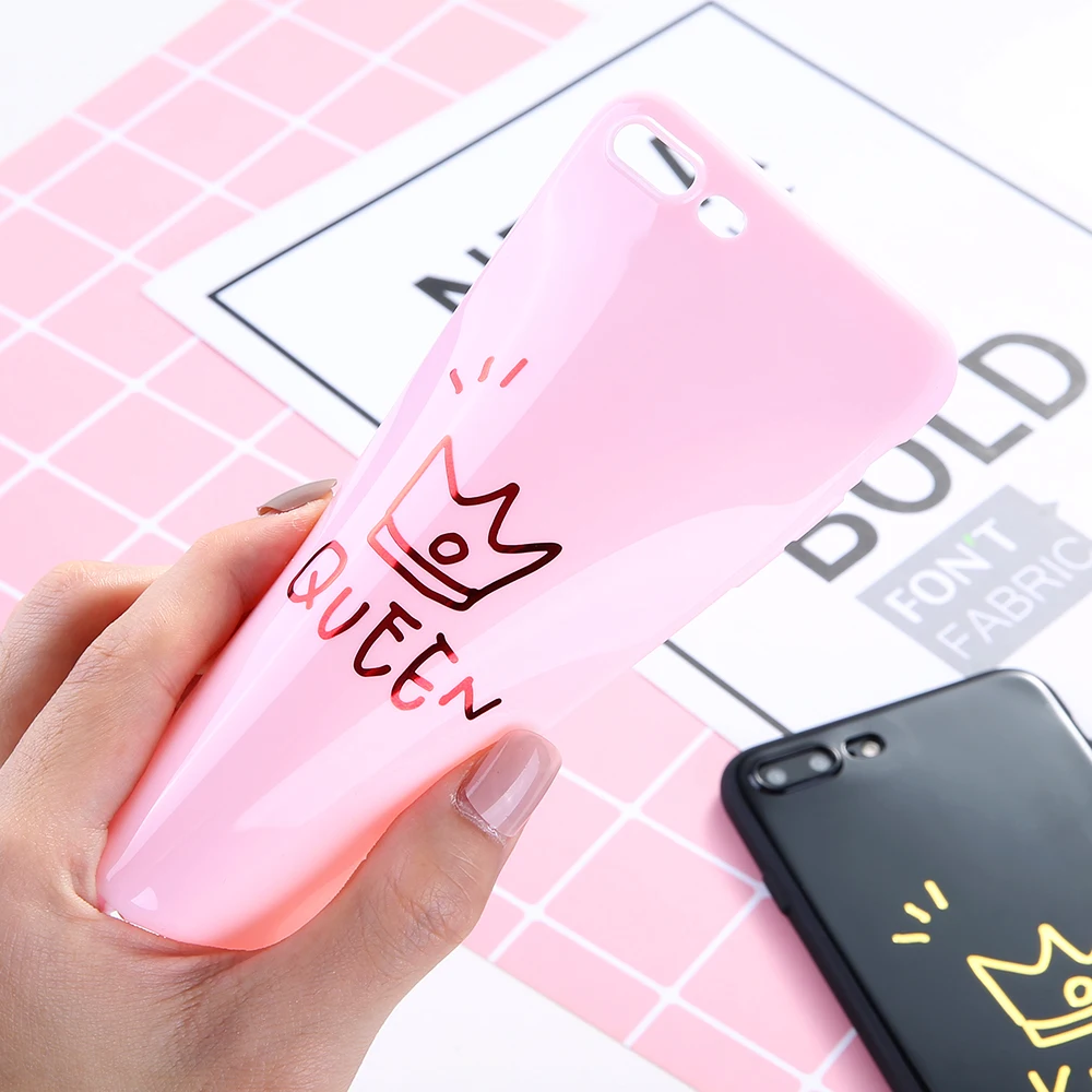 KISSCASE Soft Couples Phone Cases For iPhone 6 6s Plus 7 Case Cute Black-pink King&ampQueen Couple Cover X 8 |