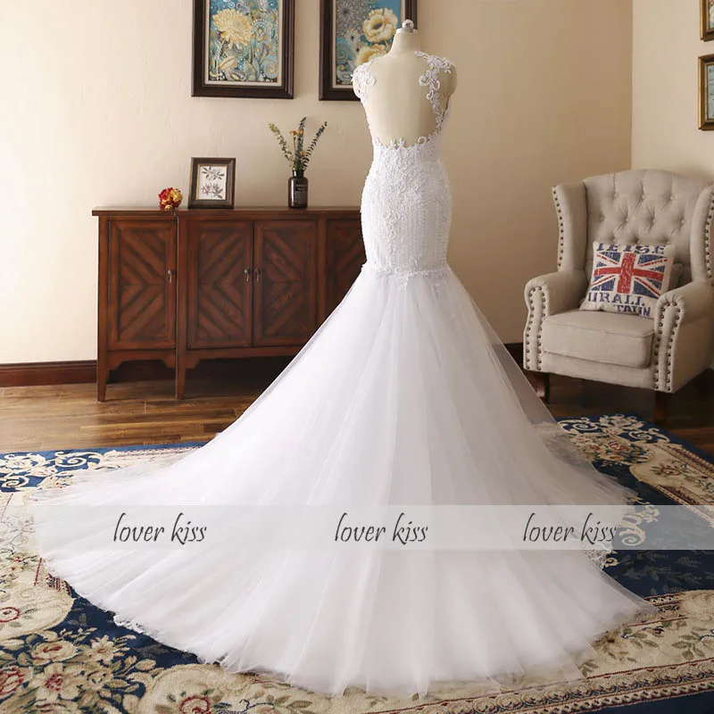 Lover Kiss robe de mariee Роскошные кружевные свадебные платья русалки платья для женщин Свадебные платья с жемчугом прозрачные платья de novia