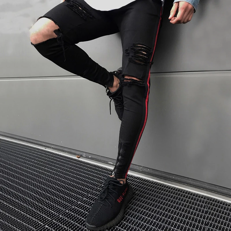 Мужские обтягивающие джинсовые мотоциклетные брюки в стиле хип-хоп дизайнерские