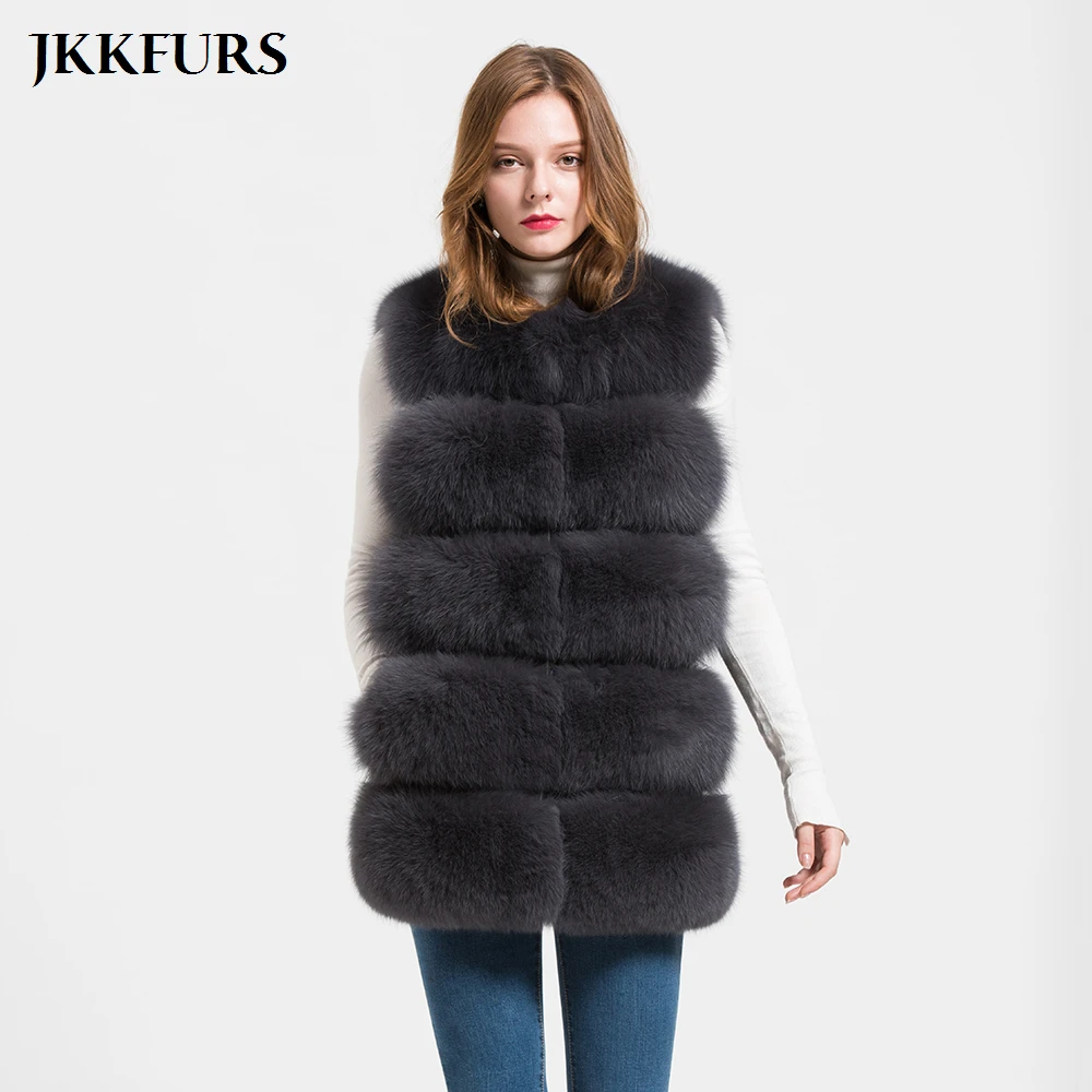 JKKFURS Новые поступления Для женщин реальные жилеты из лисьего меха теплые зимние мягкий жилет модный жилет толстый слой S1466