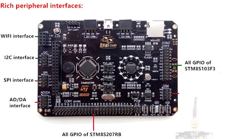 STM8S макетная плата ARM STM8S207+ STM8S103 плата с цветным сенсорным экраном аудио голосовой гравитационный Сенсор интерфейс