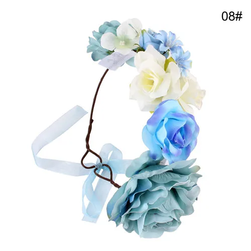 Baby Blue Puseky мама и дети ребенок венок из роз фестиваль свадьба корона девочка головная повязка лента для волос фотографии реквизит аксессуары для волос - Цвет: Baby Blue
