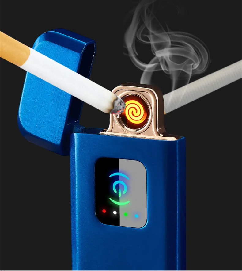Новая USB Зажигалка перезаряжаемая Электронная зажигалка светодиоды на батарейках дисплей Winderproof беспламенная двухсторонняя сигарная плазма
