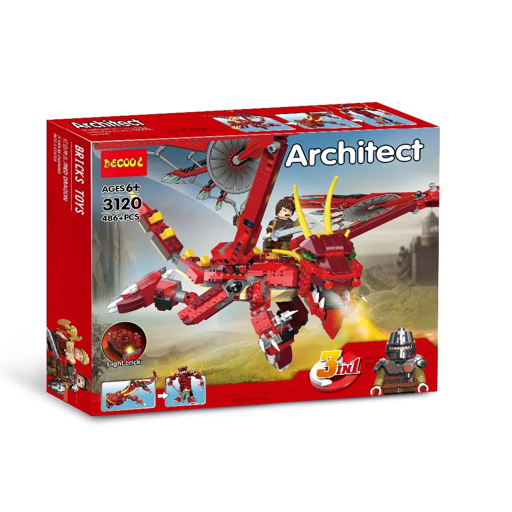 Decool 3120 486 шт. для lego 6751 Fiery Legend строительные блоки динозавра рыцарь дракона модель