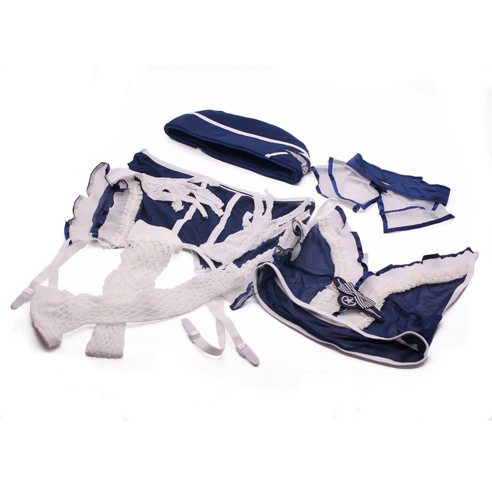 7pcs/Set Sexy Women Sailor Costume Lingerie Set Blue Stewardess Cosplay Uniforms Servant Waitress Temptation Airline |