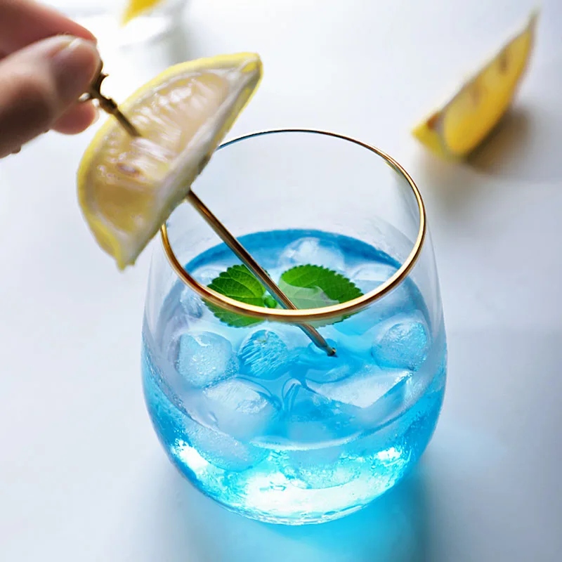 Glass Water Cup Egg-shaped Golden Rim Wine Coffee Wedding Tableware Bar Drinkware Lemon | Дом и сад
