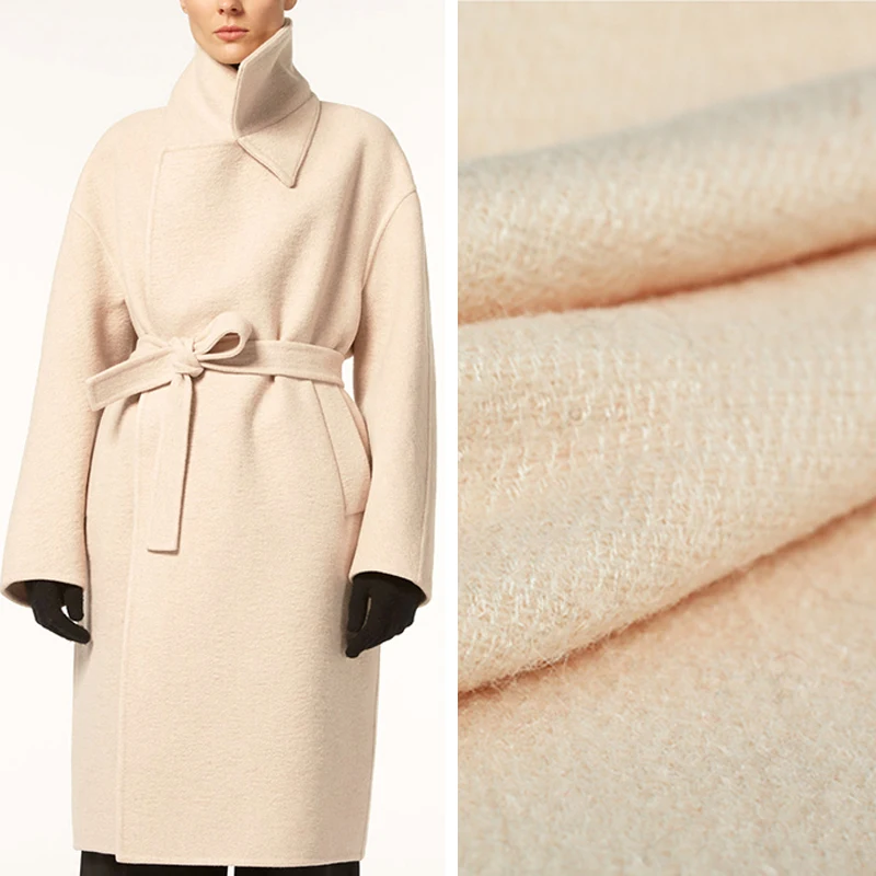 

150CM Wide 520G/M Weight Beige Solid Color Wool Viscose Autumn and Winter Overcoat Outwear Jacket Dress Fabric E864