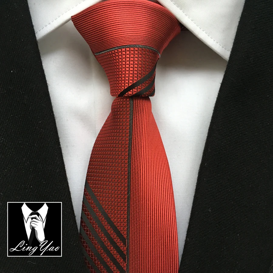 

Top Designer Slim Ties Men Woven Neck Gravatas Half Solid Red with Diagonal Stripes Necktie for Grooms Free Shipping