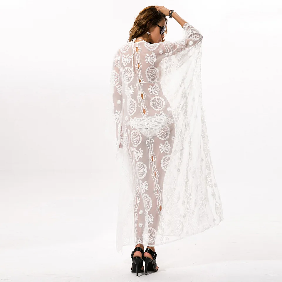 Летнее Стильное женское платье 2018 однотонная Белая Туника кружевные платья для