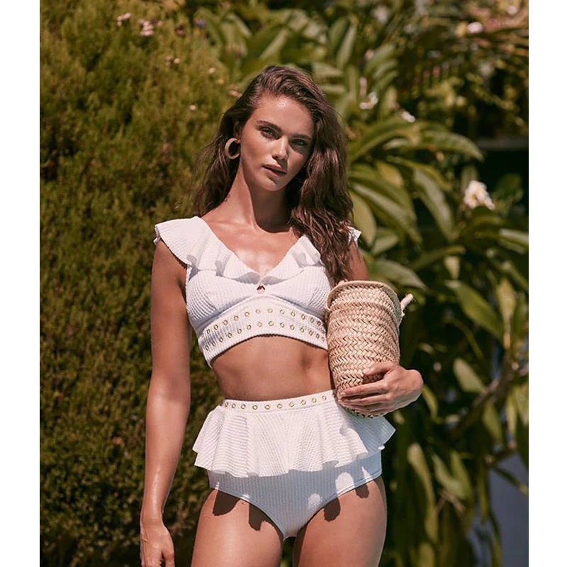 SBART Высокая талия Купальник женский пуш ап купальник с рюшами бикини высокой