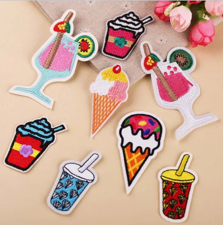 

New arrival 10 pcs Ice creams drinks Embroidered patch iron on Applique Decor hat garment shoe embroidery patch DIY accessory