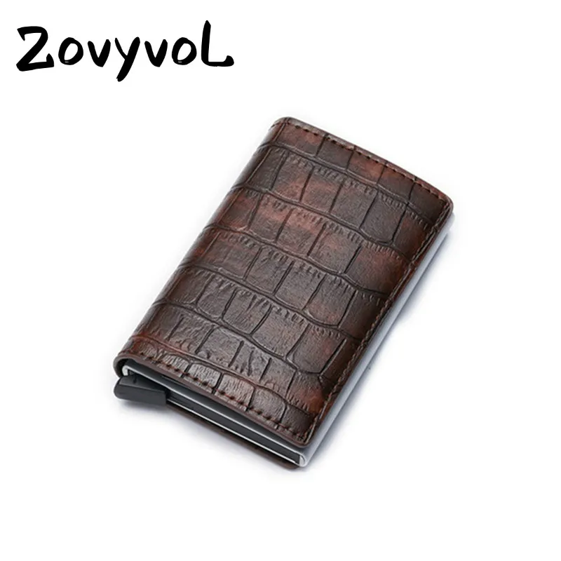 

ZOVYVOY 2019 Wallet PU Leather Credit Card Holder Casual Men And Women Metal RFID Vintage Aluminium Box Travel Card Wallet