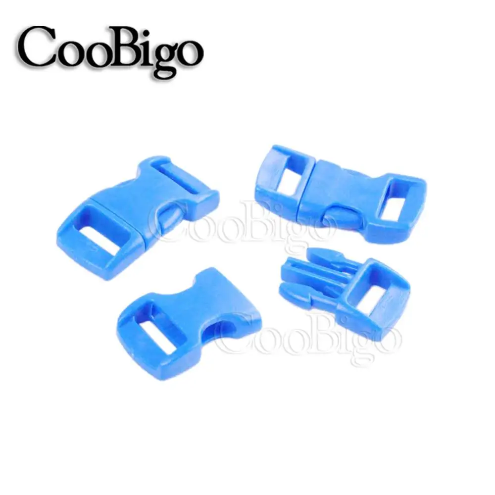 LightBlue 100 шт парашют 550 Паракорд Браслет цветной 3/" боковая пряжка изогнутый ремень для животных 10 мм лямки части для наружной сумки - Цвет: LightBlue