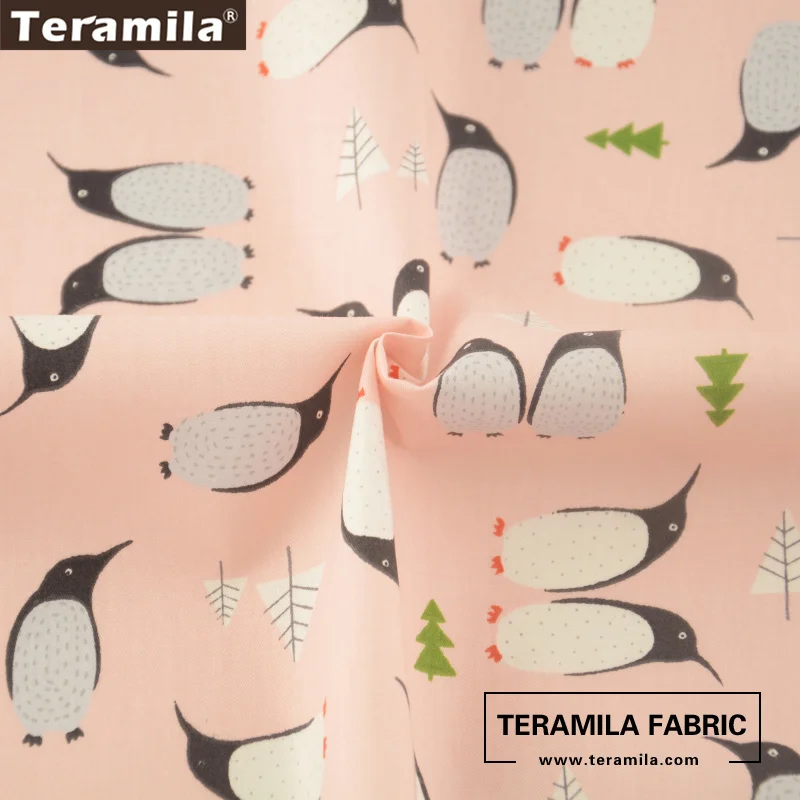 Teramila Fabrics Twill Printed Cartoon Penguin Designs 100% Cotton Light Pink Quilting Patchwork Tissue Home Textile Crafts|patchwork tissu|designer
