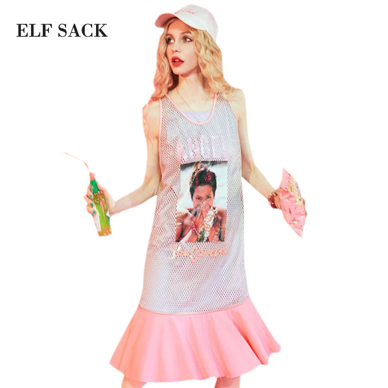 Женское Сетчатое платье ELFSACK длинное ажурное без рукавов с принтом|long dress|elf sacktwo