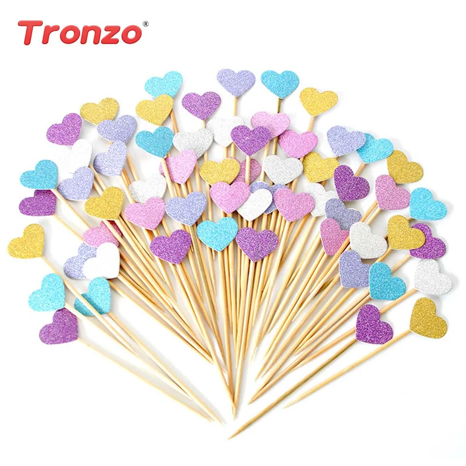 

Tronzo Cake Topper 40pcs Golden Color Heart Star Paper Cupcake Topper Happy Birthday Party Decorations Kids Wedding Cake Toppers