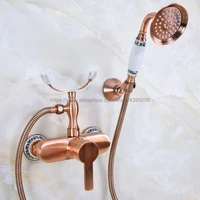 red copper antique bathroom shower faucet bath faucet mixer tap with hand shower head set wall mounted bna351
