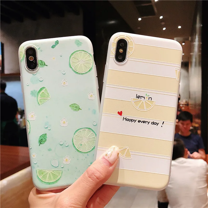Pure and fresh Lemon Transparent Matte No clamping line soft shell Total package side for iphone 6 6p 7 8 Plus X Phone Case |
