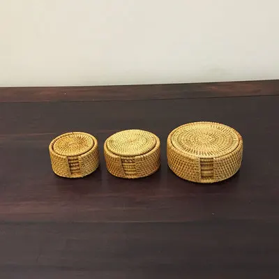 6 pieces with box Подставки под столовые приборы, коврики для кухонного стола, подставка из ротанга, коврики для чаши, прокладки, Изоляционные Коврики, круглые подставки ручной работы - Цвет: 6 pieces with box