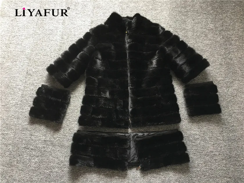 

LIYAFUR 4 in 1 Real Mink Fur Long Coat for Women Natural Genuine Russian Fur Coats Luxury Black Customized Size Detachable