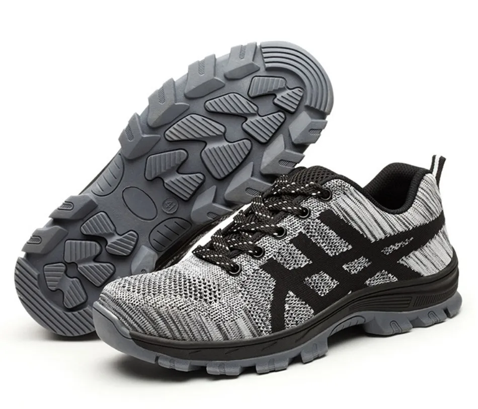 A01 Grey Shoes Большие размеры; Мужская Повседневная дышащая Летняя обувь со стальным носком и сеткой; защитная обувь для работы; защитная обувь с защитой от прокалывания на строительной площадке - Цвет: A01 Grey Shoes