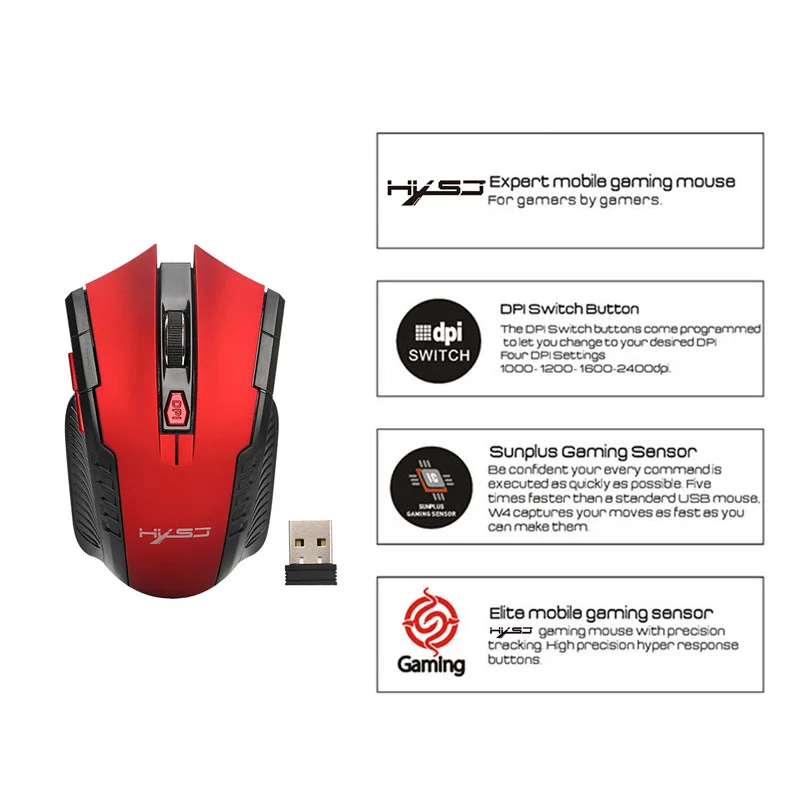Hxsj X20 2.4g беспроводное устройство Мышь мыши 6D Gaming Optical Мышь компьютер Мышь с 2400 Точек на дюйм для настольных ПК Pro Gamer