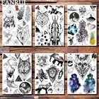 FANRUI, Реалистичная Геометрическая входящая Татуировка волка, листы наклейки, треугольник, череп, маленький, черный, поддельная тату боди-арт, рука, животные