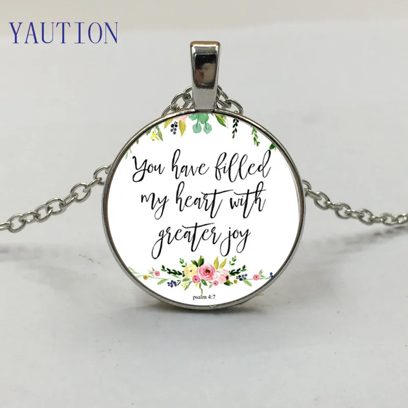 YAUTION You Filled My Heart Psalm 4 7 цветочное Очаровательное ожерелье стеклянный кабошон кулон
