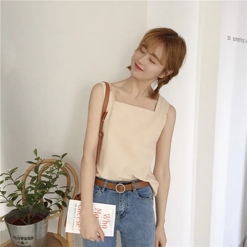 Женский укороченный топ в Корейском стиле черный майка для женщин лето 2019 |