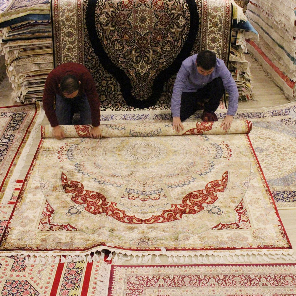 Yilong 6 'x9. 3' медальон Handknotted Шелковый персидский ковер домашний интерьер