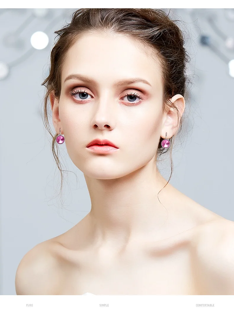 TYTW New Round Crystals Women Hoop Earring White Blue Purple Red Girl Earrings Fashion Jewelry Gift 4 colors
