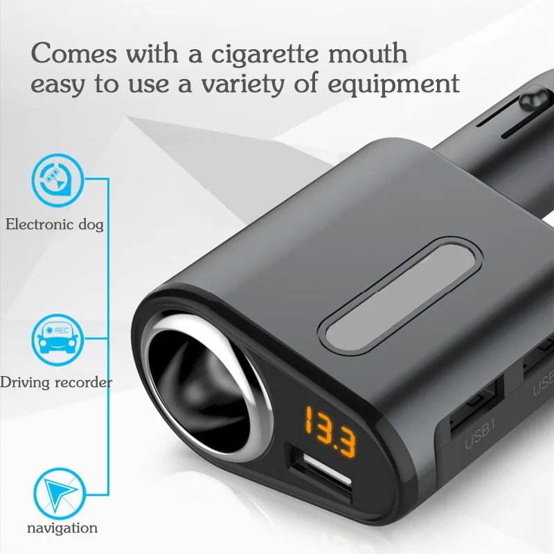 Rylybons тройной Переходник usb для зарядки в машине светодиодный дисплей 3 порта
