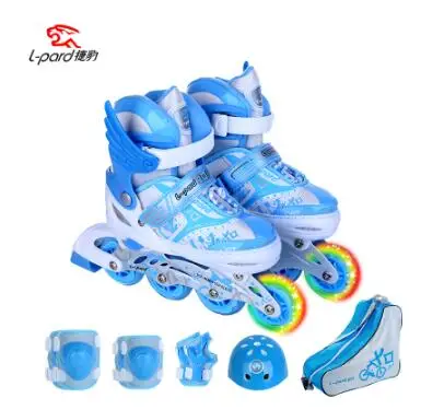 L Горячее предложение! детские роликовые коньки обувь S/M/L роликовые коньки обувь регулируемые дорожные скользящие/Инлайн ролики для слалома обувь+ защитный+ сумка - Цвет: L
