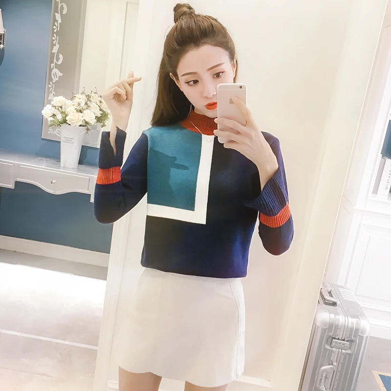 Women Knitted Sweater 2018 Spring Autumn New Turtleneck Fashion Tops Blouse Slim Flare Sleeves Solid Pullovers Sweaters C87741L | Женская