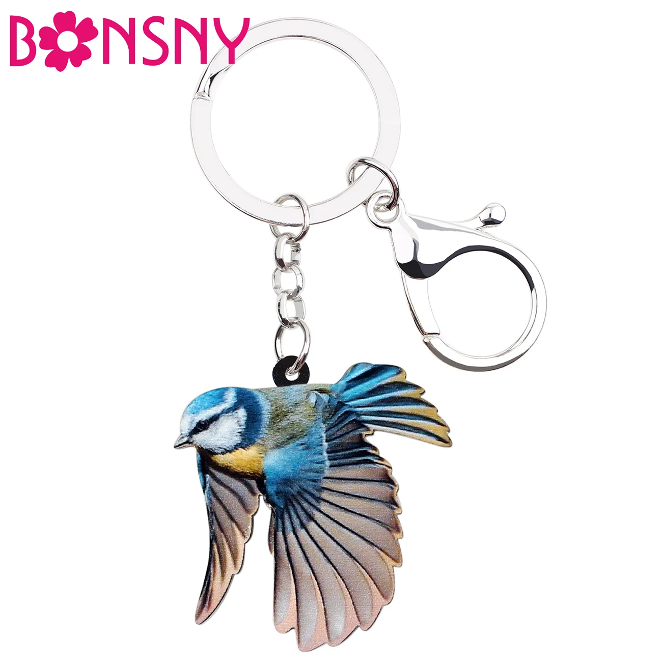 Bonsny Acrylic Sweet Blue Tit Bird Key Chain Keychains Ring Holder Unique Animal Gift Jewelry For Women Girls Bag Car Charms New