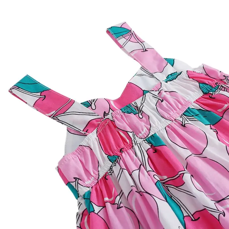 Летнее милое платье без рукавов с бантом и фруктовым узором для маленьких