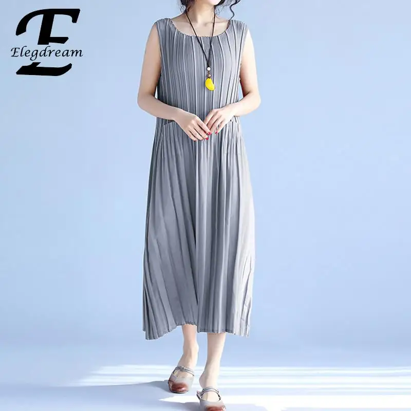 Elegdream/Большие размеры женские модные плиссированные сарафаны на бретелях