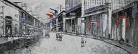 handpainted white black china shanghai street landscape oil canvas painting abstract wall art picture painting for living room