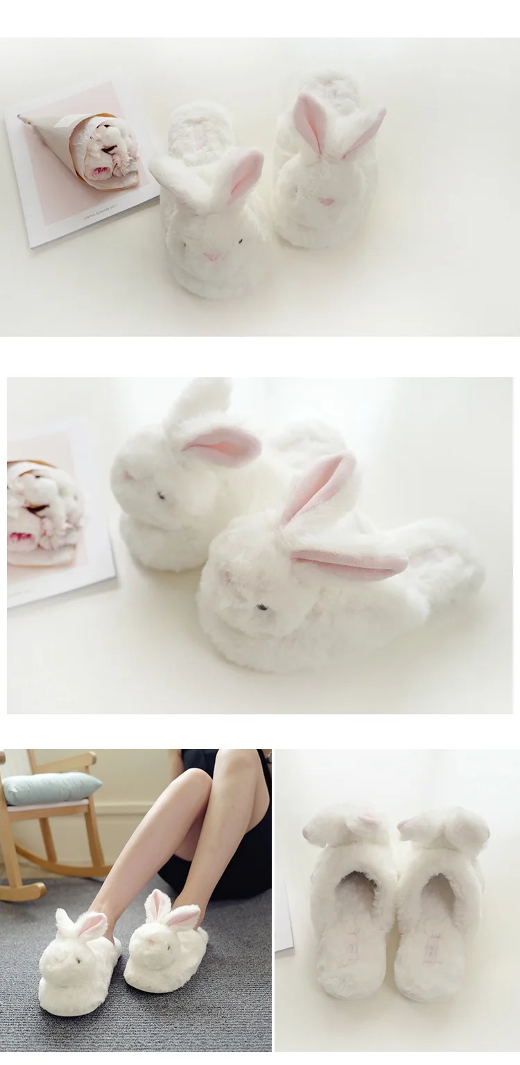 Kawaii/пушистые женские зимние домашние тапочки; женские теплые плюшевые домашние тапочки с милым кроликом; домашняя мягкая повседневная обувь для девочек