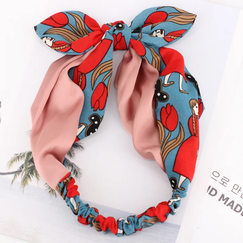 

Women Girls Bows Headband Portrait Printed Floral Elastic Girl Turban Head Wrap Boutique Hair accessories Hairband