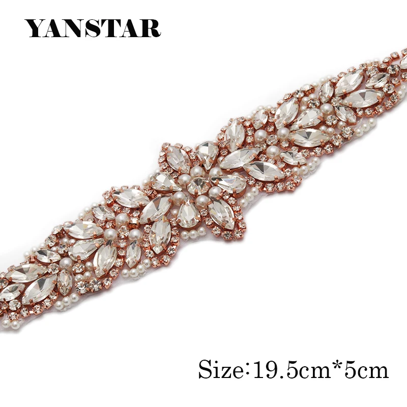 

YANSTAR(30pcs ) Handmade Bridal Sash Rose Gold Silver Sparkle Crystal Rhinestones Appliques Iron On For Wedding Dress Sash YS940