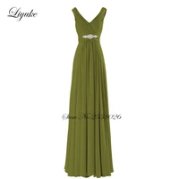 liyuke spaghetti straps chiffon long formal dress simple elegant v neckline a line bridesmaid dresses with cute sash beading