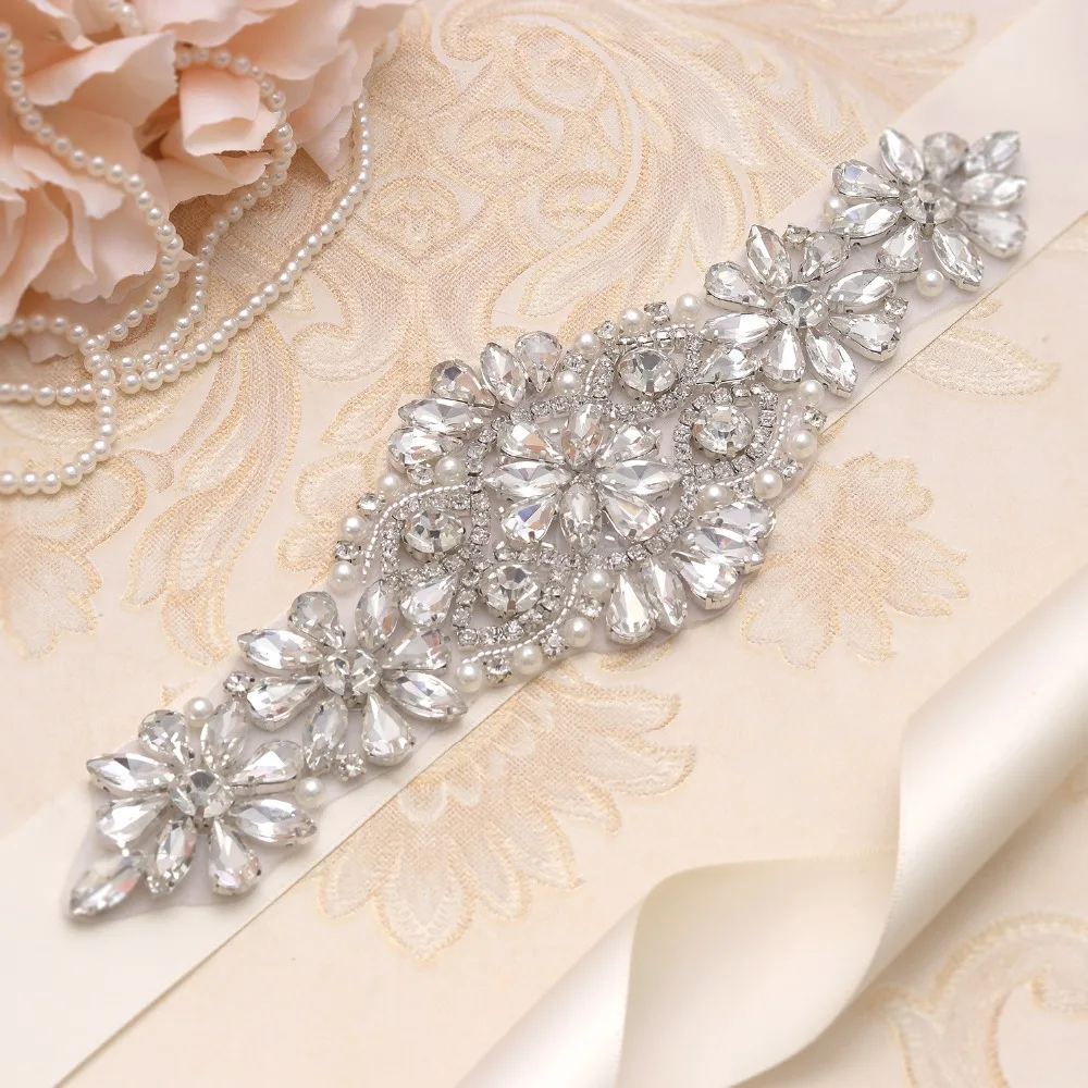 yanstar Pearls Beads Wedding Belt Silver Rhinestones Bridal Sash Crystal Dresses For Decoration XY824 | Свадьбы и торжества