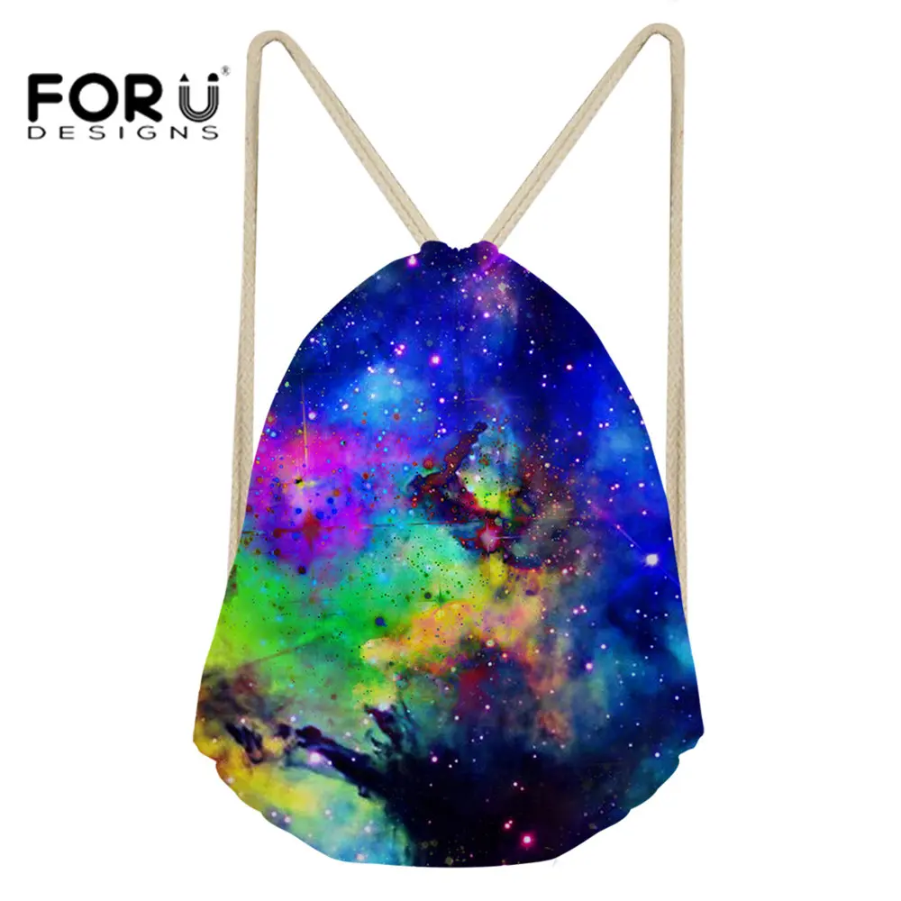 FORUDESIGNS/рюкзак на шнурке, сумка для маленьких бегунов, рюкзак для детей, для мальчиков и девочек, тренировочный рюкзак для йоги, для занятий на открытом воздухе, с космическим принтом, спортивный мешок
