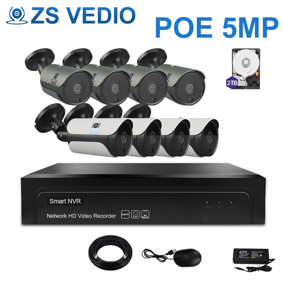 ZSVEDIO 8ch 5.0MP POE Kit H.265 система видеонаблюдения NVR ip камера наружная Водонепроницаемая
