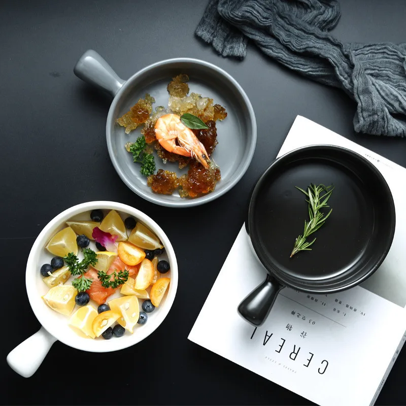 

Japanese Style Ceramic Bowl Baking Oven Bowl with Handle Baking Dish Plate Salad Noodle Soup Bowl Breakfast Fruit Dish Tableware