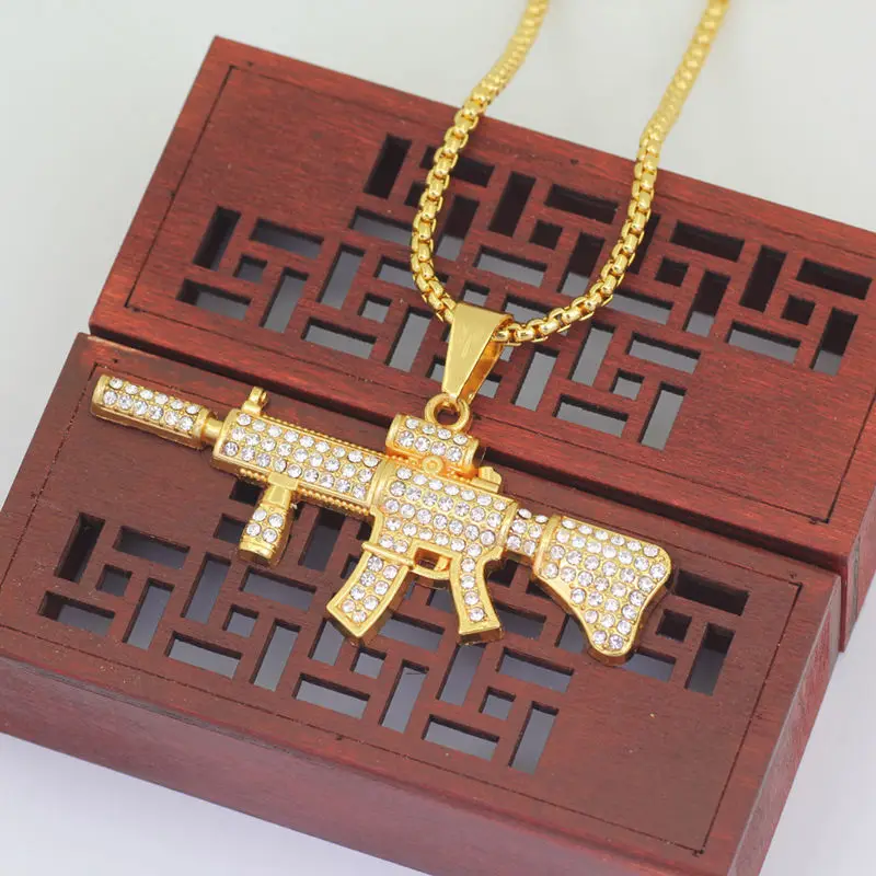 Bling bling хип хоп пистолет M16 микро pave с ААА подвеска цирконием ожерелье ледяной из