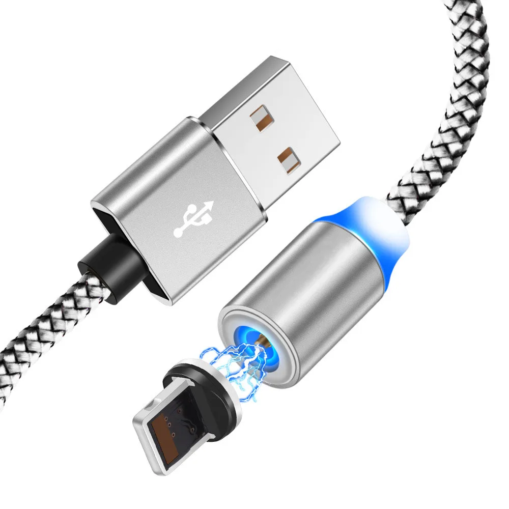Быстрый Магнитный кабель Micro usb type C зарядное устройство для iPhone XS X XR 8 7 samsung S8 магнит Android телефонный кабель Шнур - Цвет: 1m Silvery With Plug